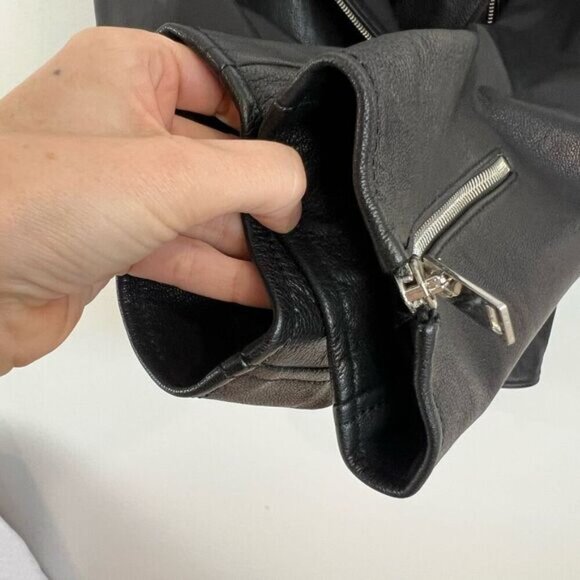 Zara Studio Women’s XS/S Black Goat Leather Motorcycle Jacket Oversized Rock - Picture 16 of 16